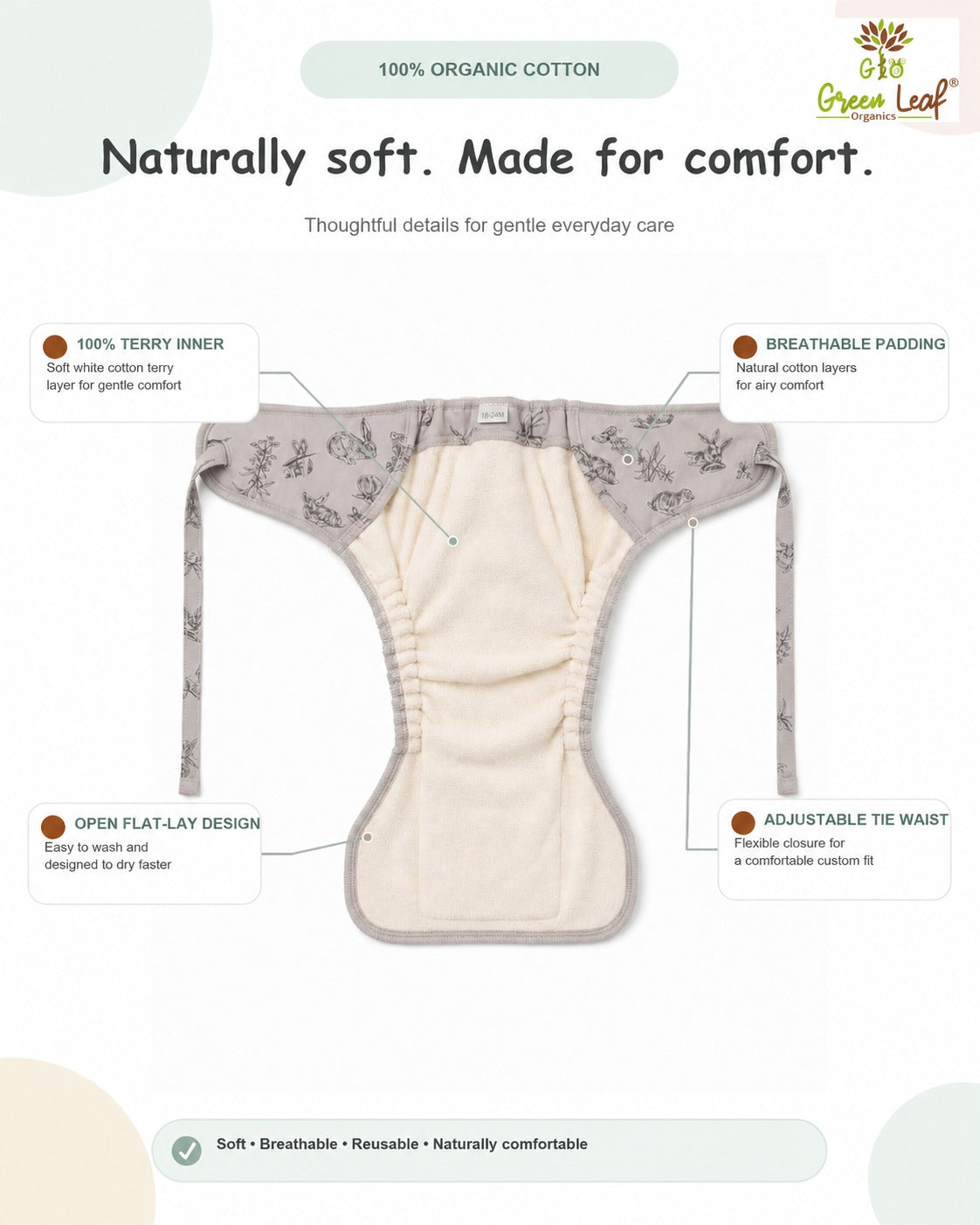 Baby Reusable Diaper Nappy with Knot | Washable & Soft|Unisex