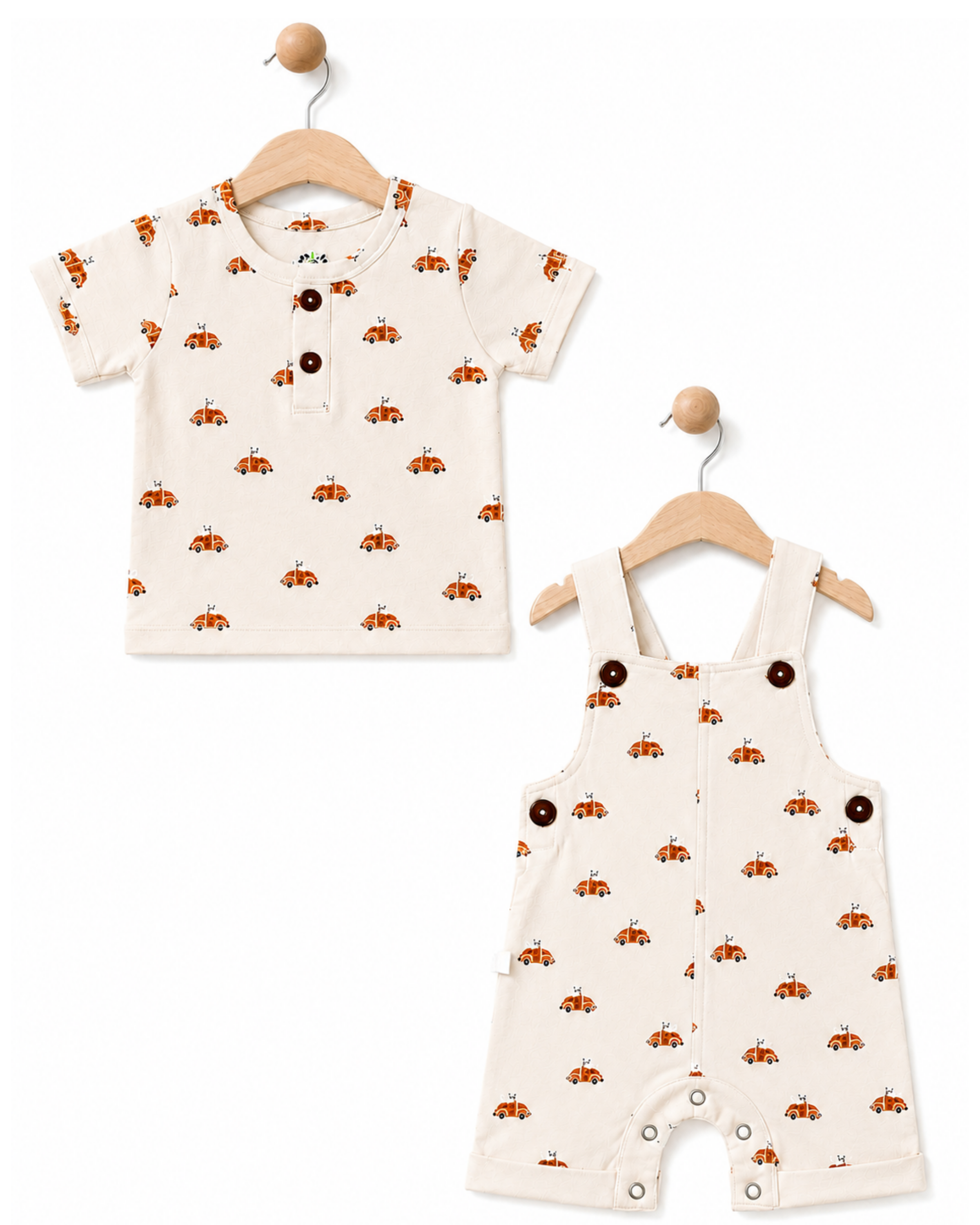 Oat Beige Color Car Print T- Shirt