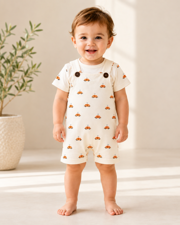 Oat Beige Color Car Print T- Shirt