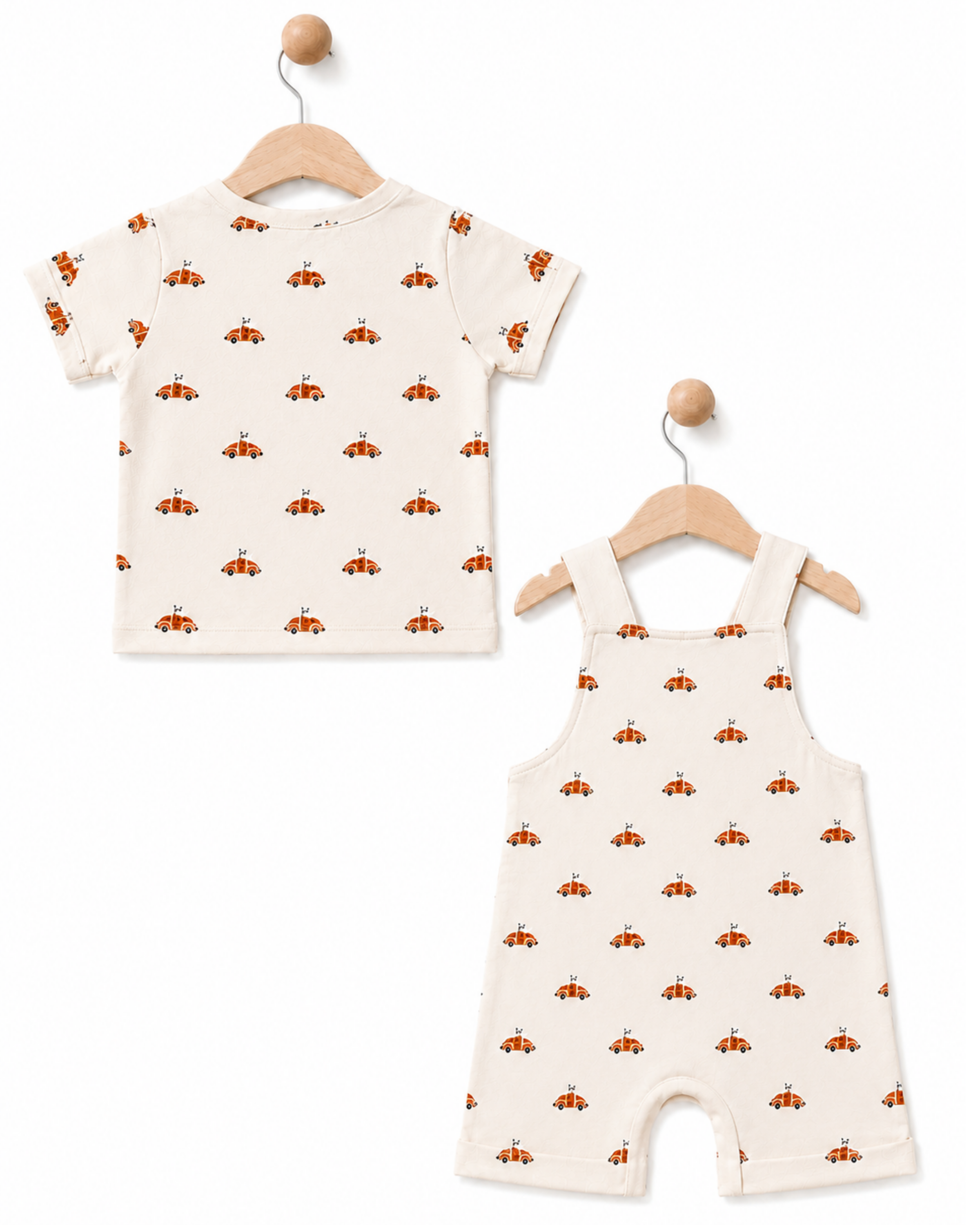 Oat Beige Color Car Print T- Shirt