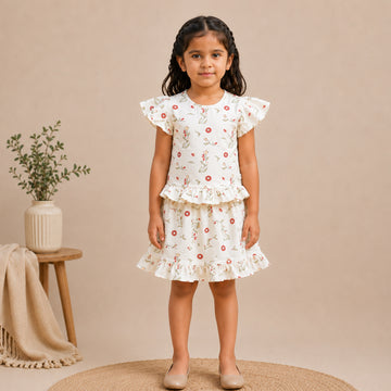 Luna Top And Skirt - White BASE Pink Flower