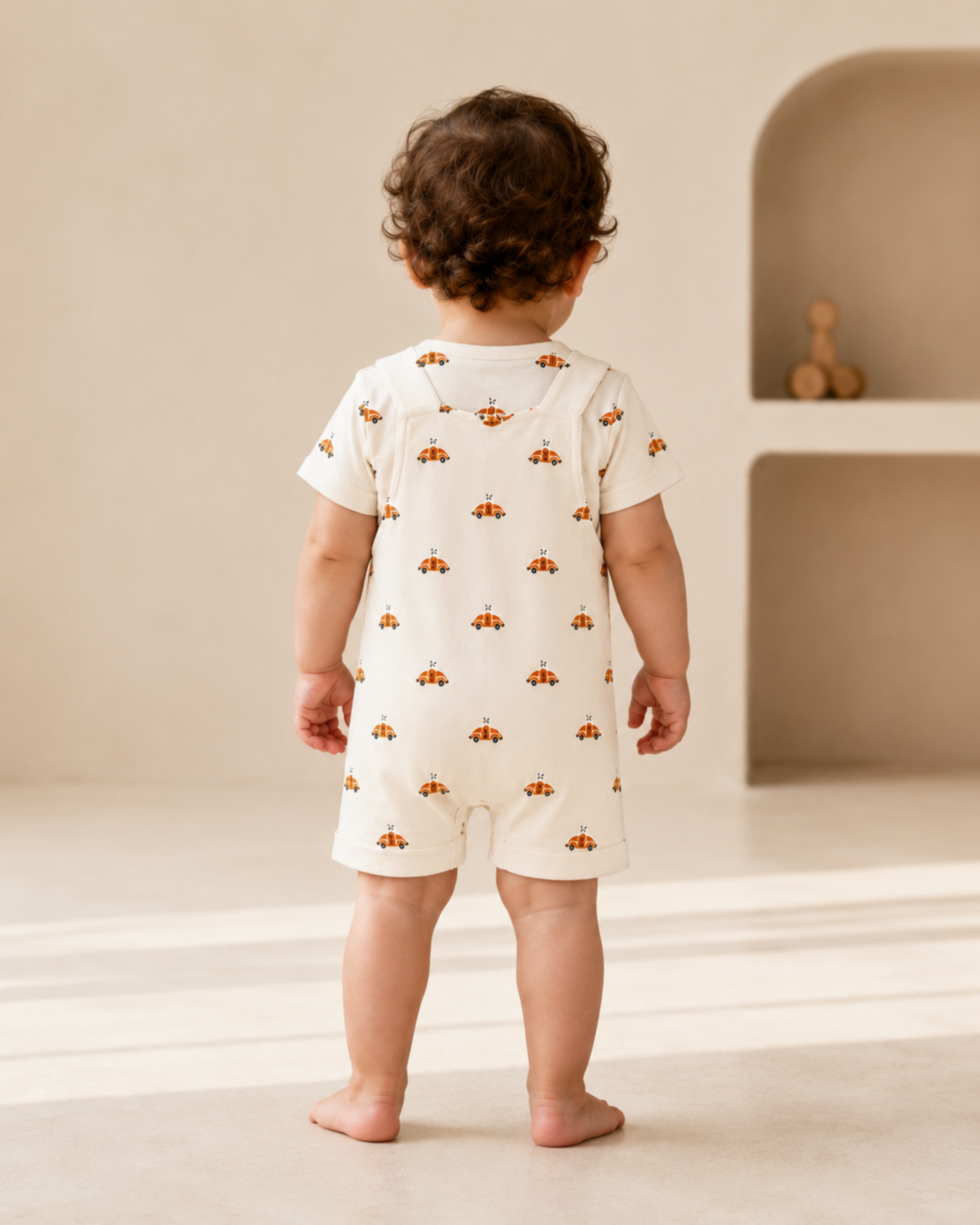 Oat Beige Color Car Print T- Shirt