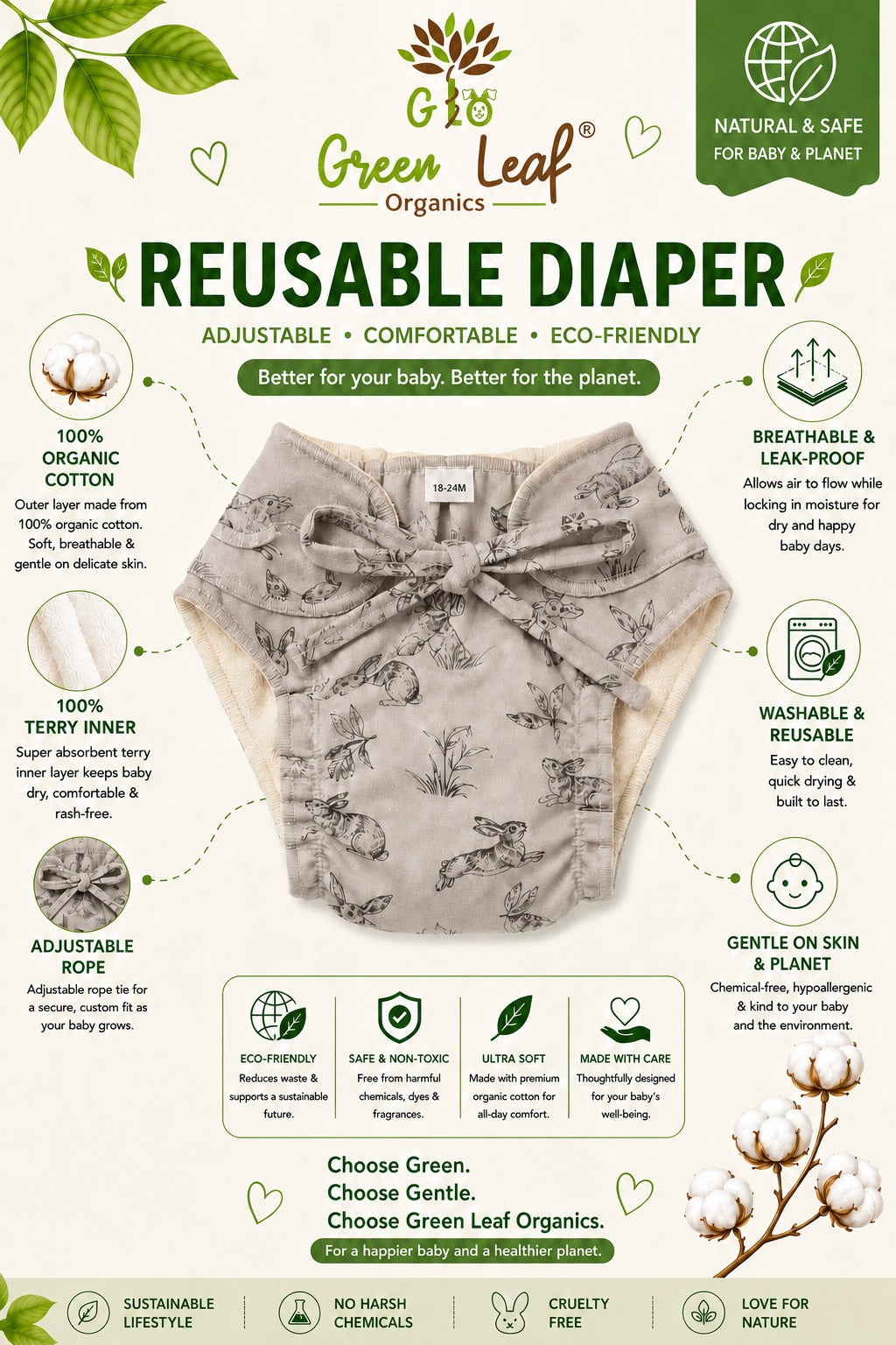 Baby Reusable Diaper Nappy with Knot | Washable & Soft|Unisex