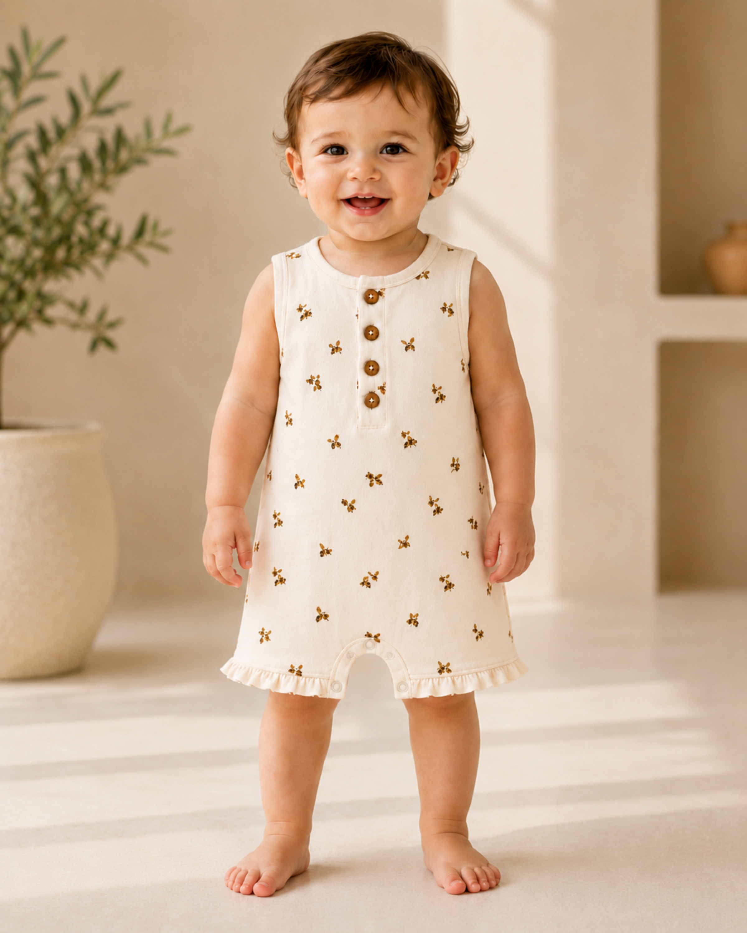 Bee Print Button Romper