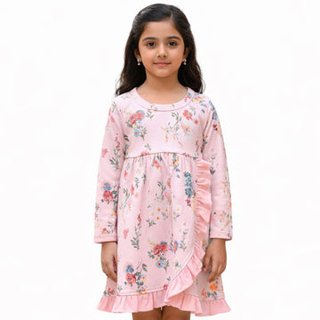 PINK BASE ROSE PRINT WARP OPEN DRESS