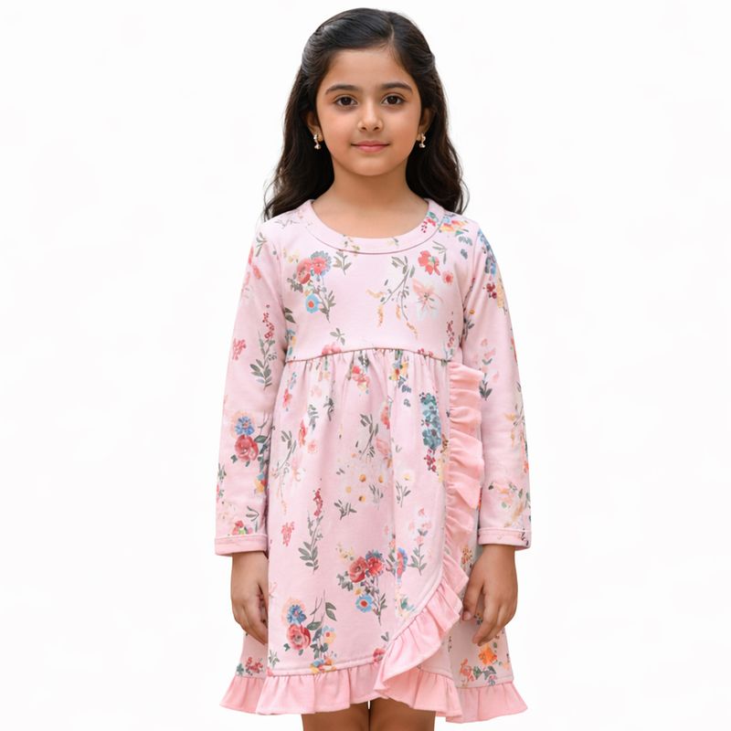 PINK BASE ROSE PRINT WARP OPEN DRESS