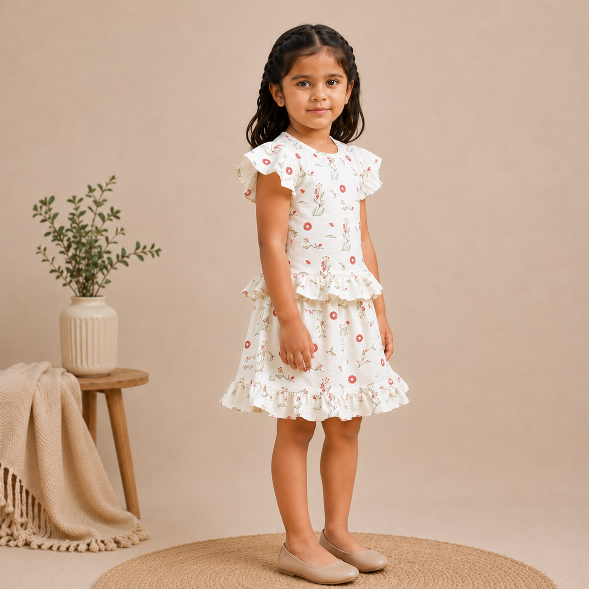 Luna Top And Skirt - White BASE Pink Flower