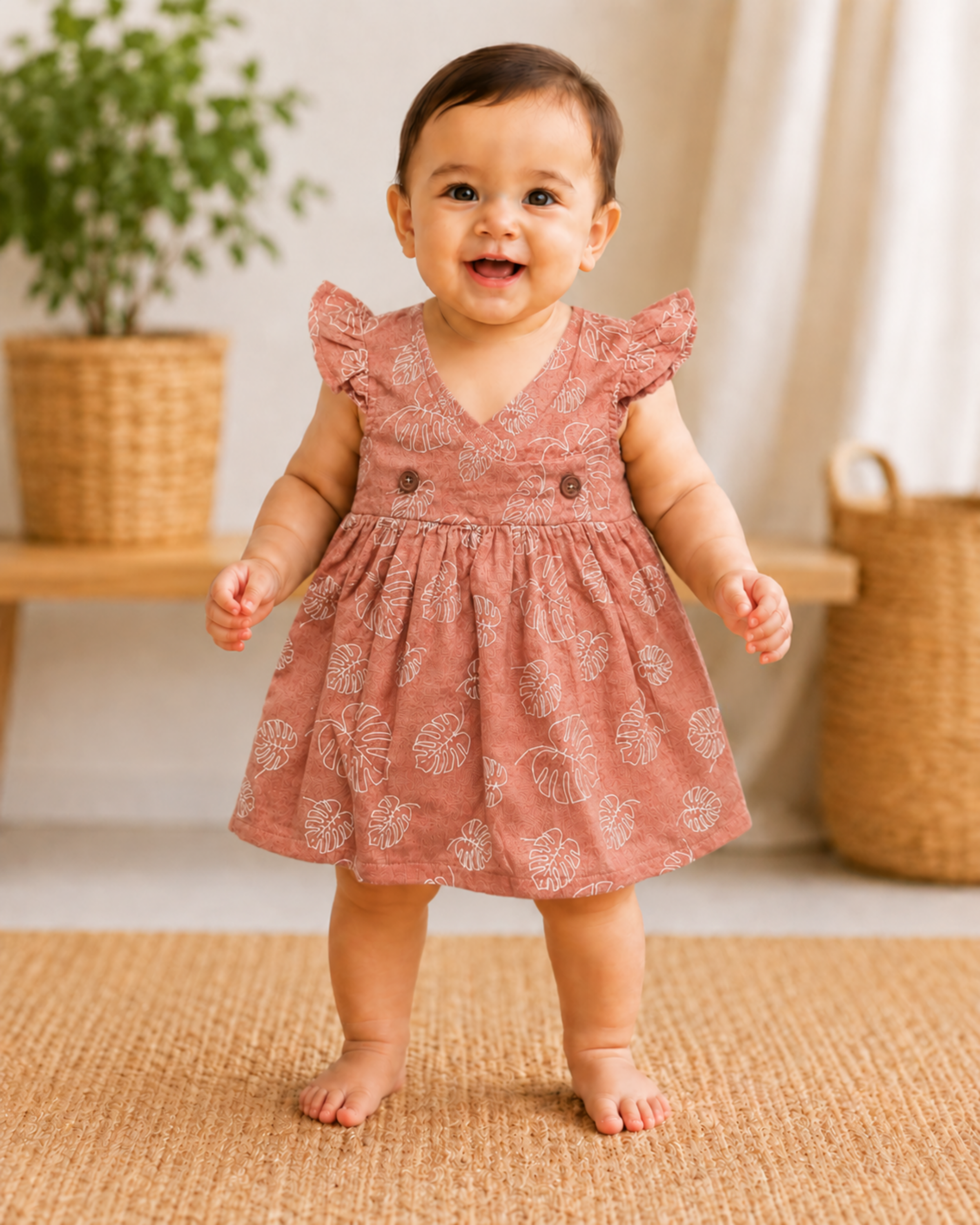 Blush Peach Muslin Sleeveless Dress With Bloomer