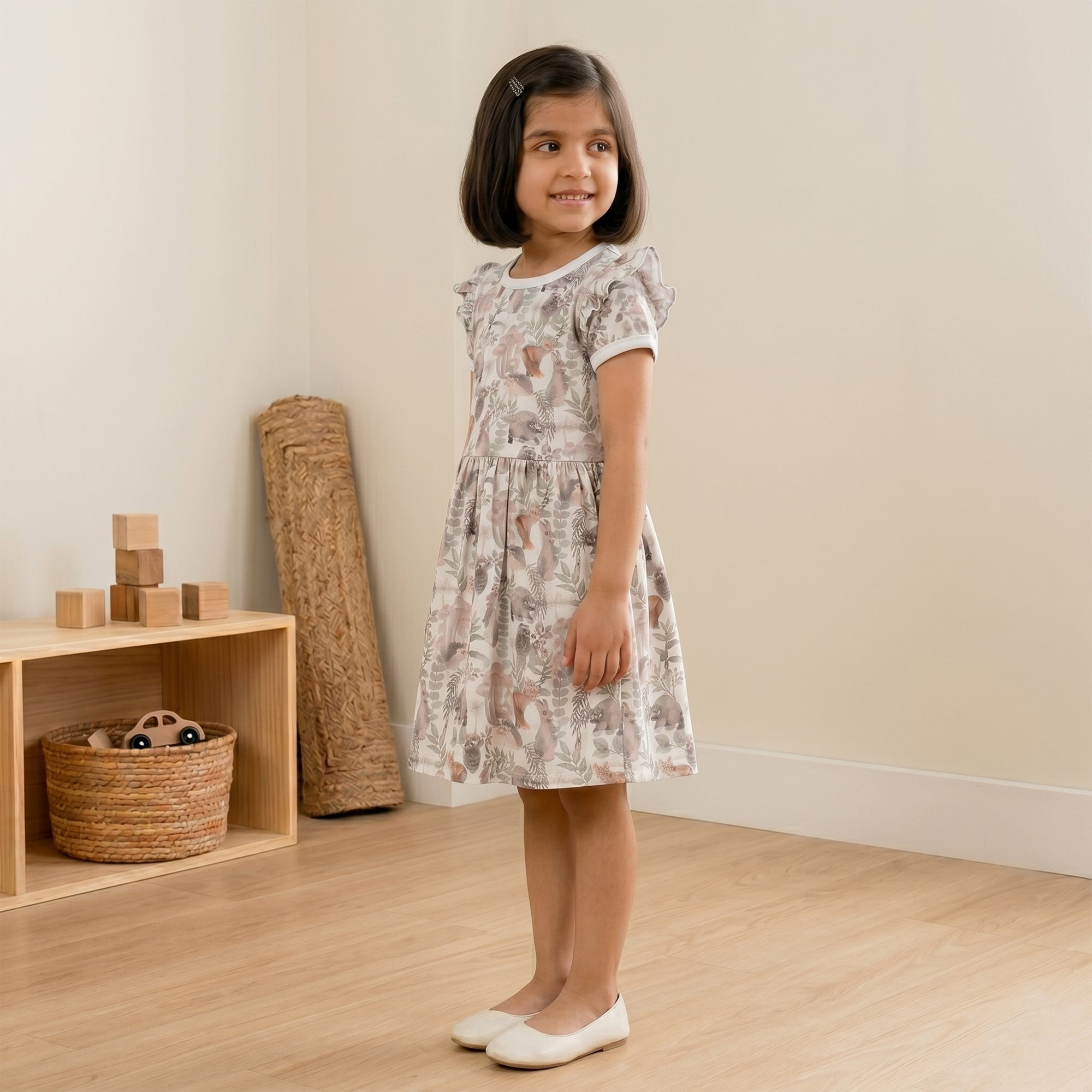 Flutter Half Sleeve Dress - Animal Print