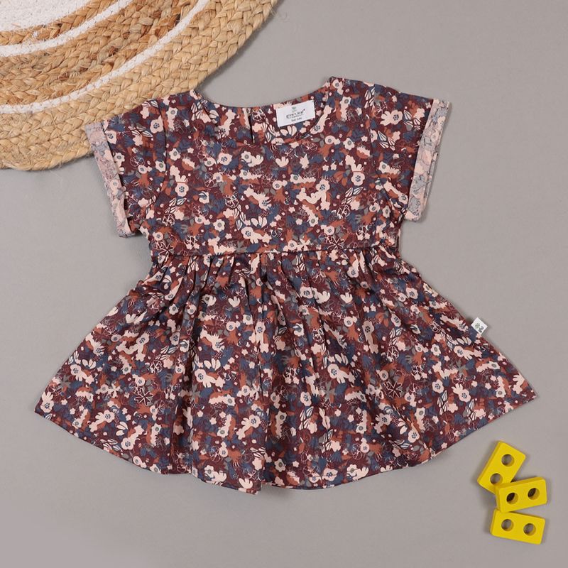 BROWN BASE AOP WOVEN DRESS