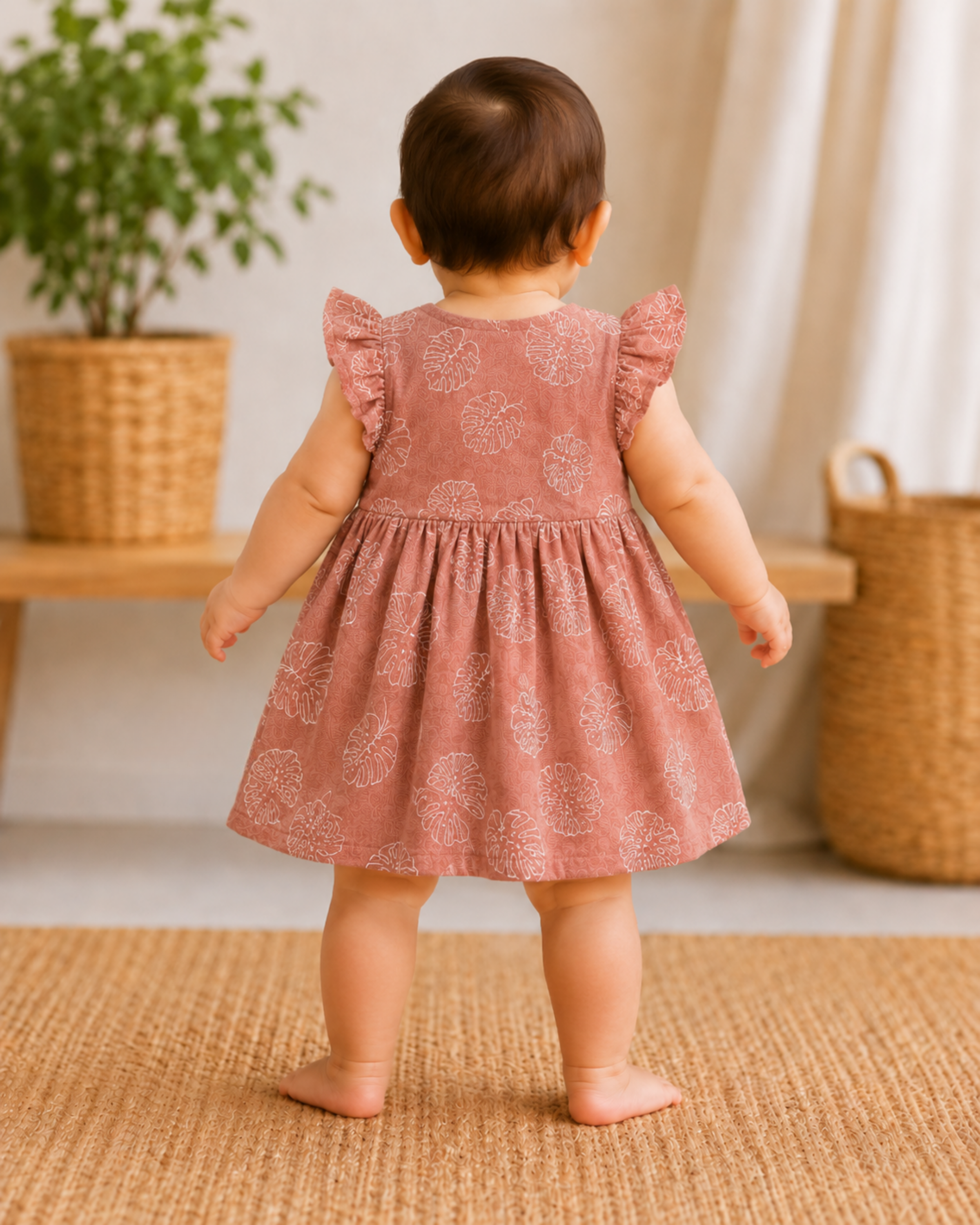 Blush Peach Muslin Sleeveless Dress With Bloomer