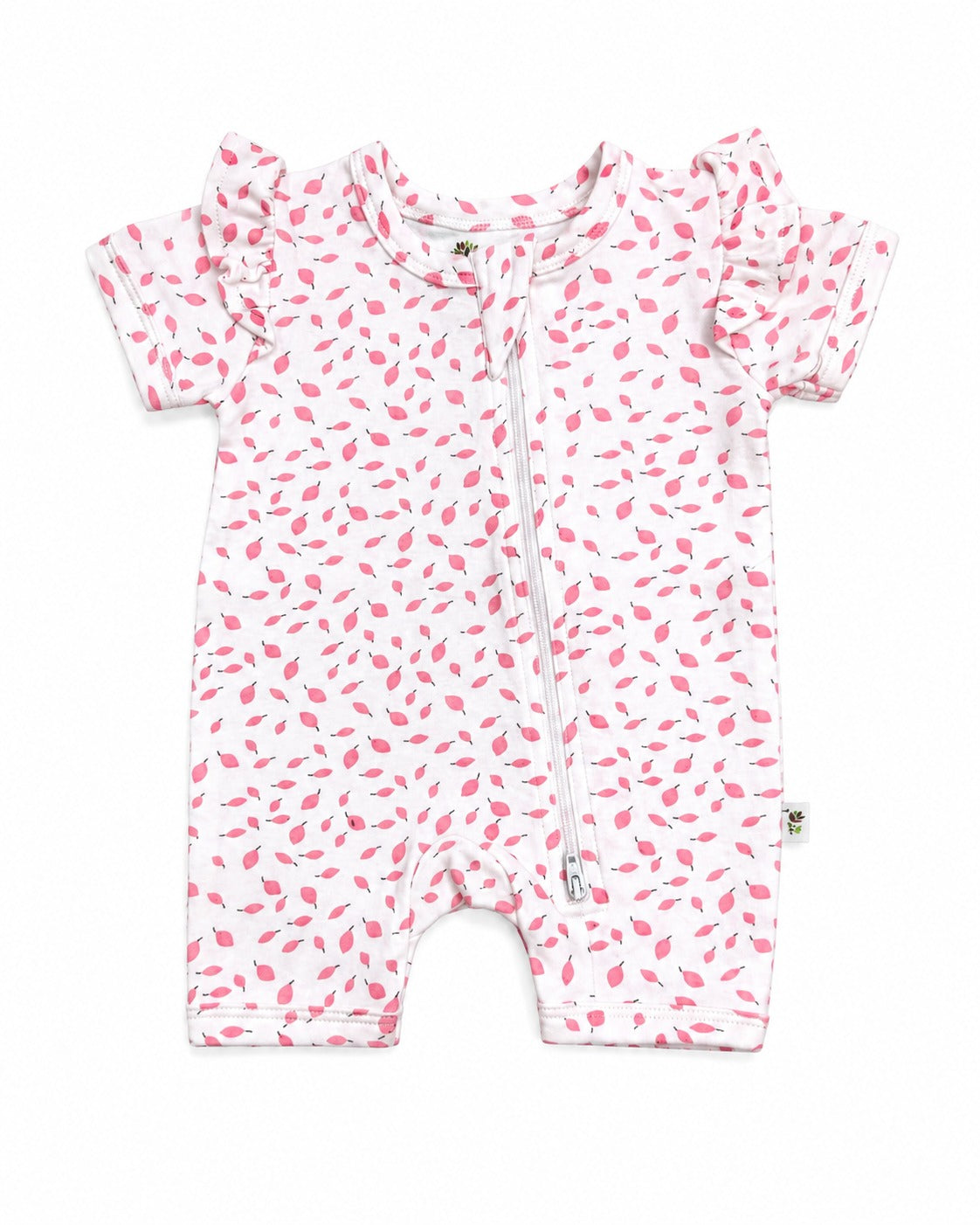 Green Leaf | Baby Girl Button Romper With 2- way zipper || Short Sleeve