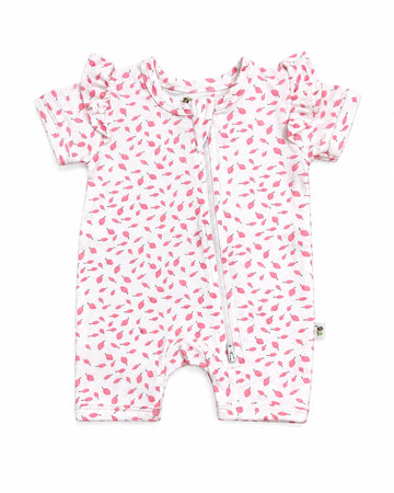 Green Leaf | Baby Girl Button Romper With 2- way zipper || Short Sleeve