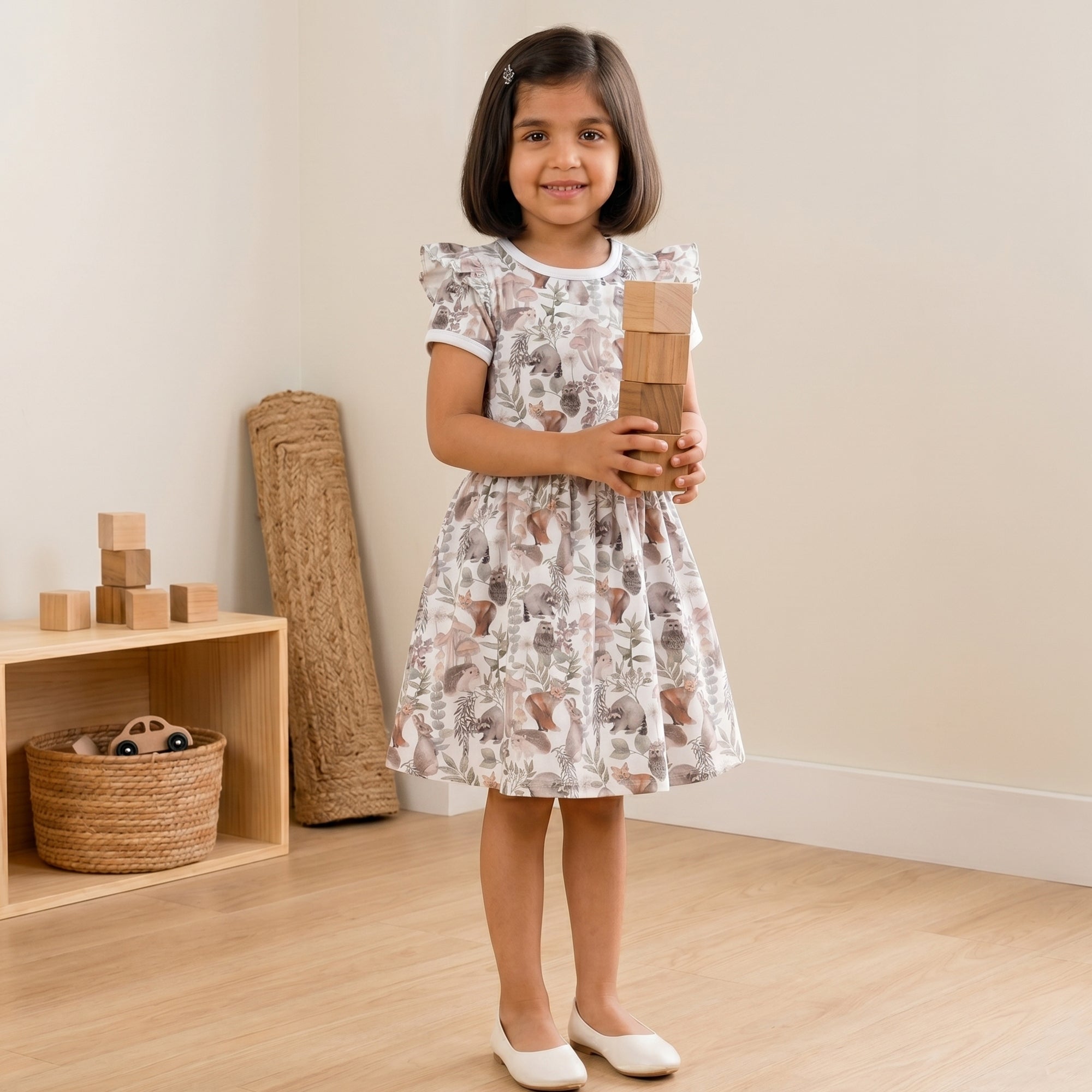 Flutter Half Sleeve Dress - Animal Print