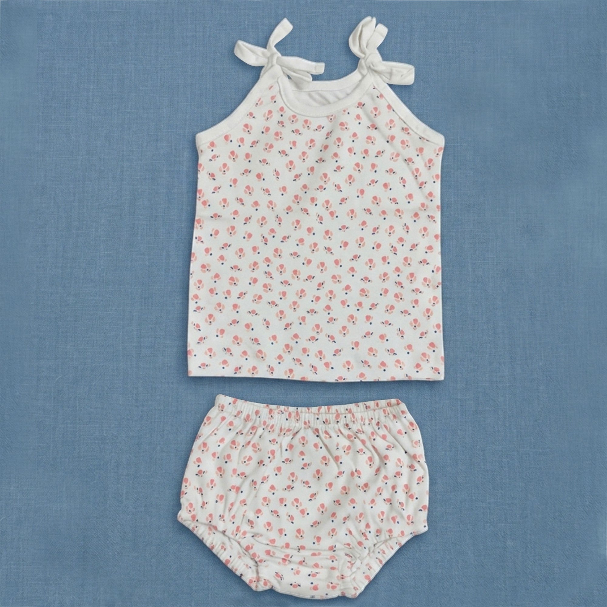 Knotted Jablas - Frog Print/White Base Pink Flower