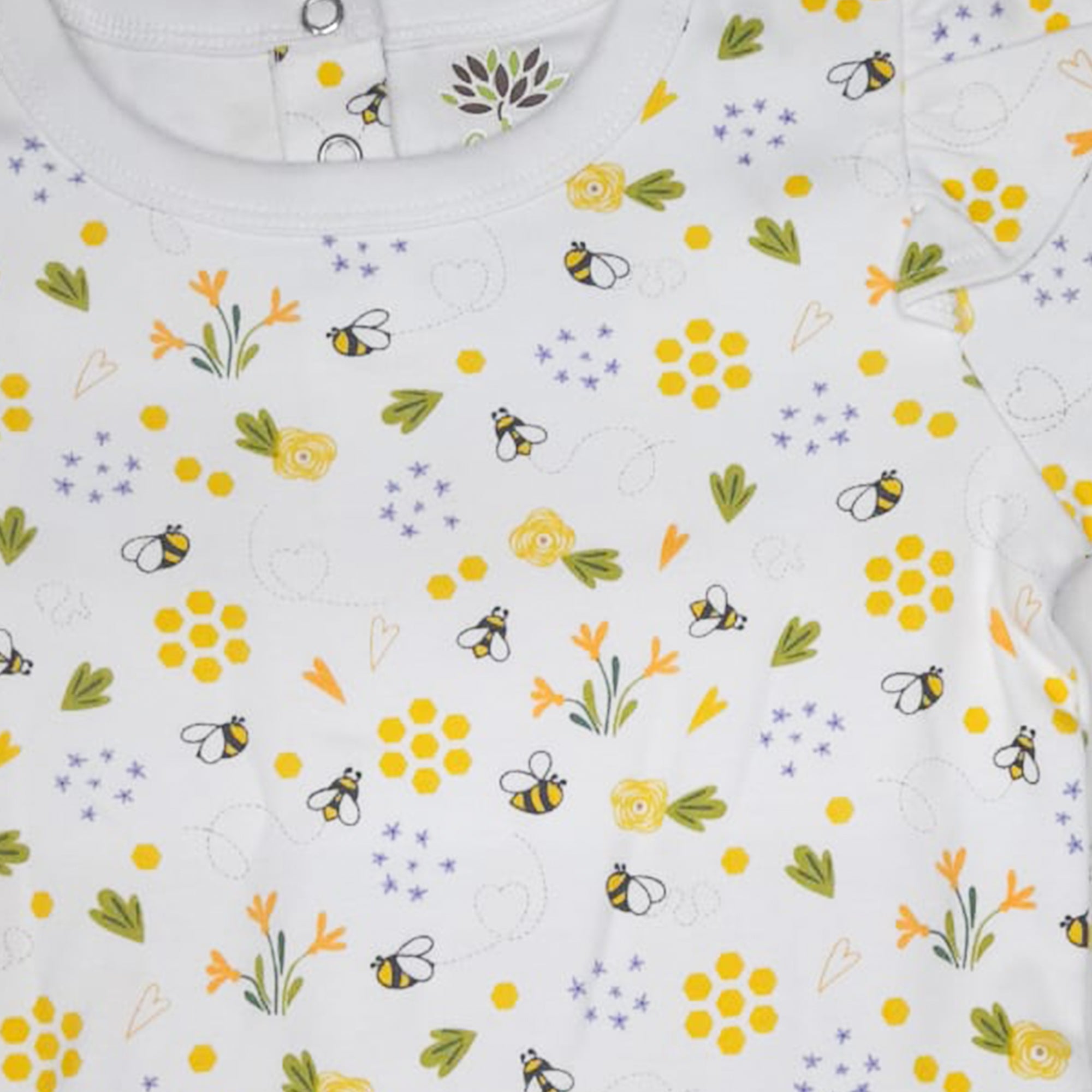 White BASE Violet Flower - Yellow Bee Print