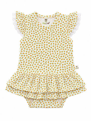 Baby Girl Skirt Onesie with Attached Bloomer|Flatter Sleeve|All Over Print