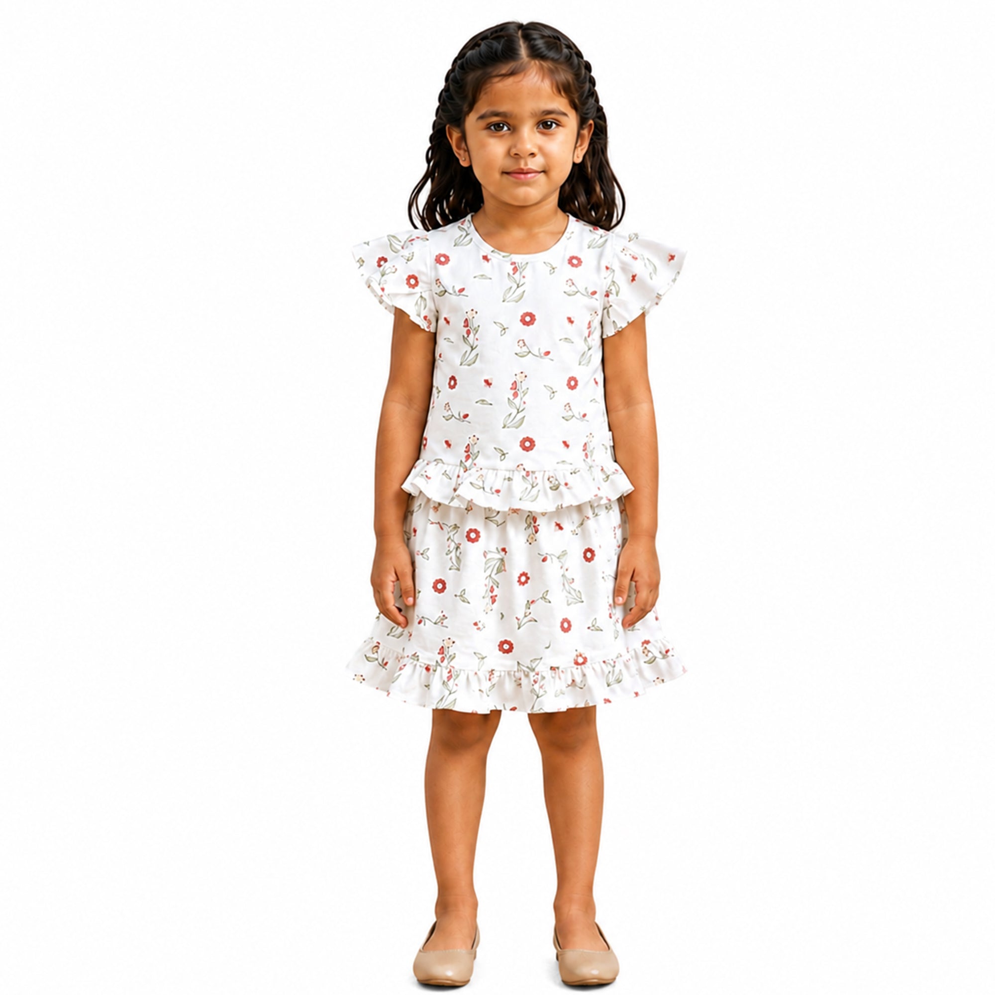 Luna Top And Skirt - White BASE Pink Flower