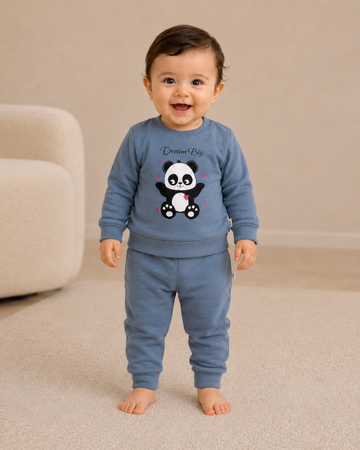 Blue Sweater Panda Print T-shirt And Pant