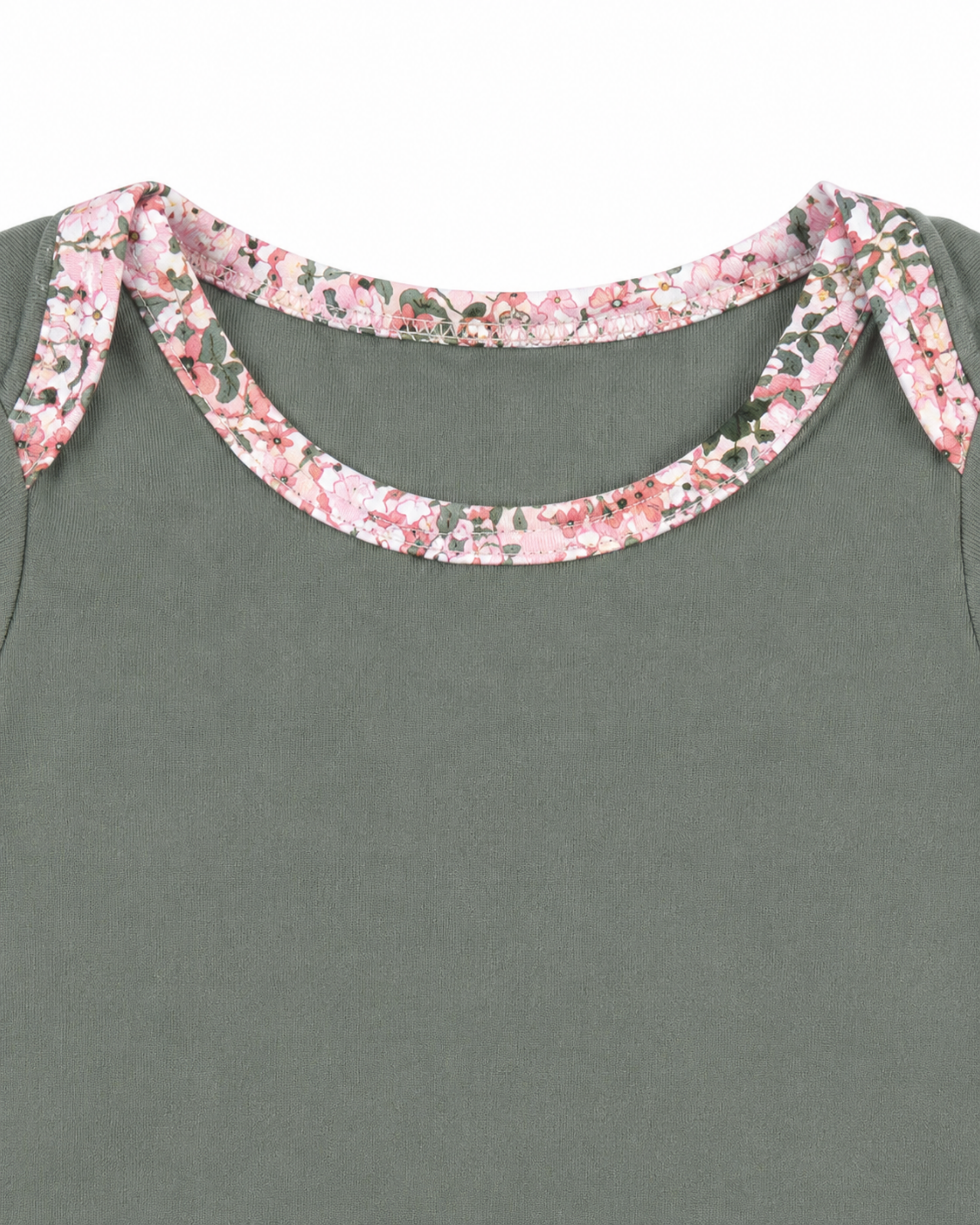 Sage Green Floral Print Trim bodysuit