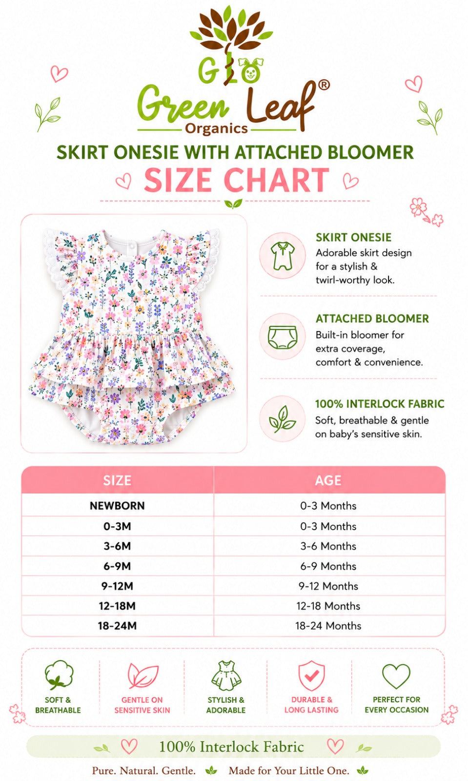Baby Girl Skirt Onesie with Attached Bloomer|Flatter Sleeve|All Over Print