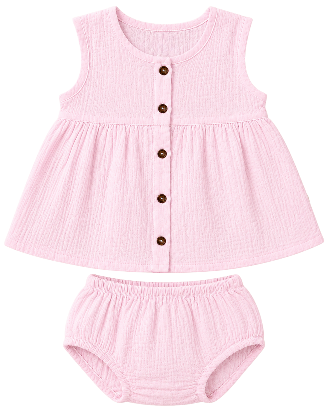 Plain Muslin Sleeveless Dress With Bloomer