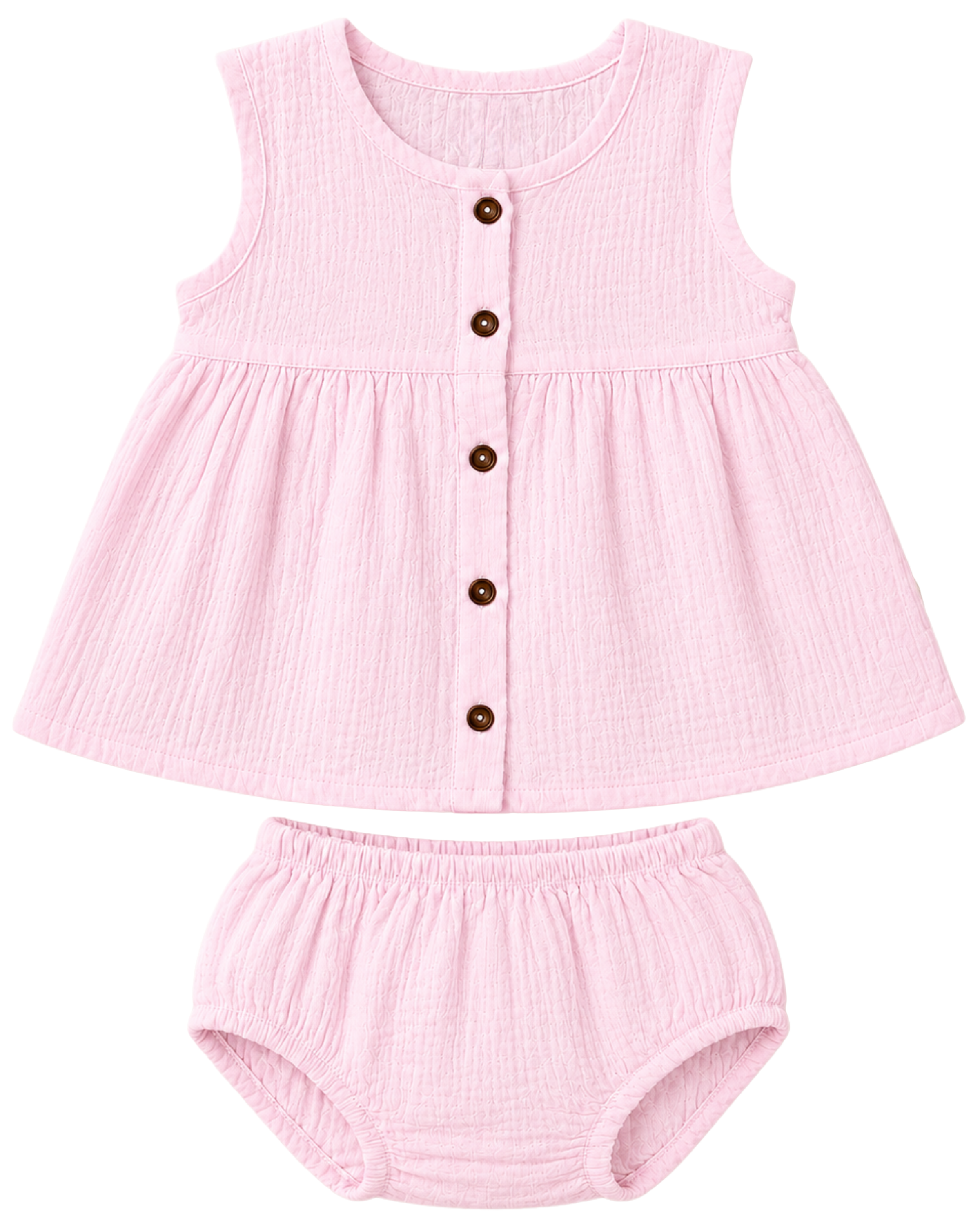 Plain Muslin Sleeveless Dress With Bloomer