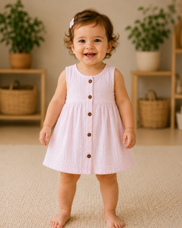 Plain Muslin Sleeveless Dress With Bloomer
