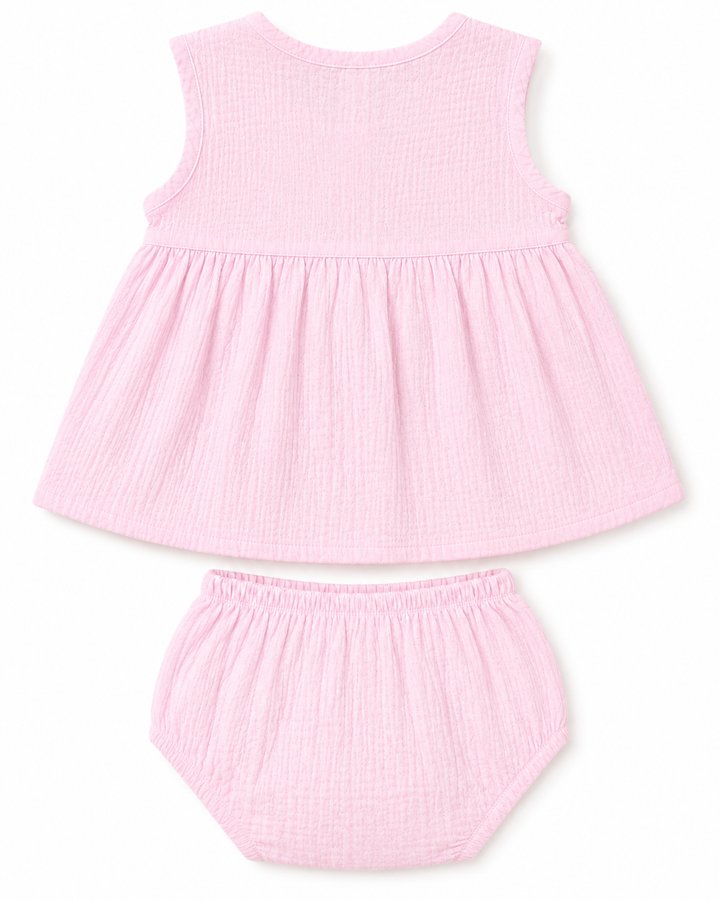 Plain Muslin Sleeveless Dress With Bloomer