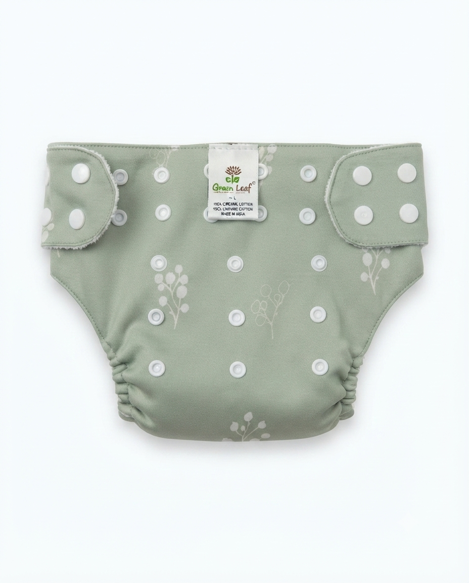 Green Leaf Organics Reusable Cloth Diaper | Organic Cotton | Adjustable Fit | 0-3 Years