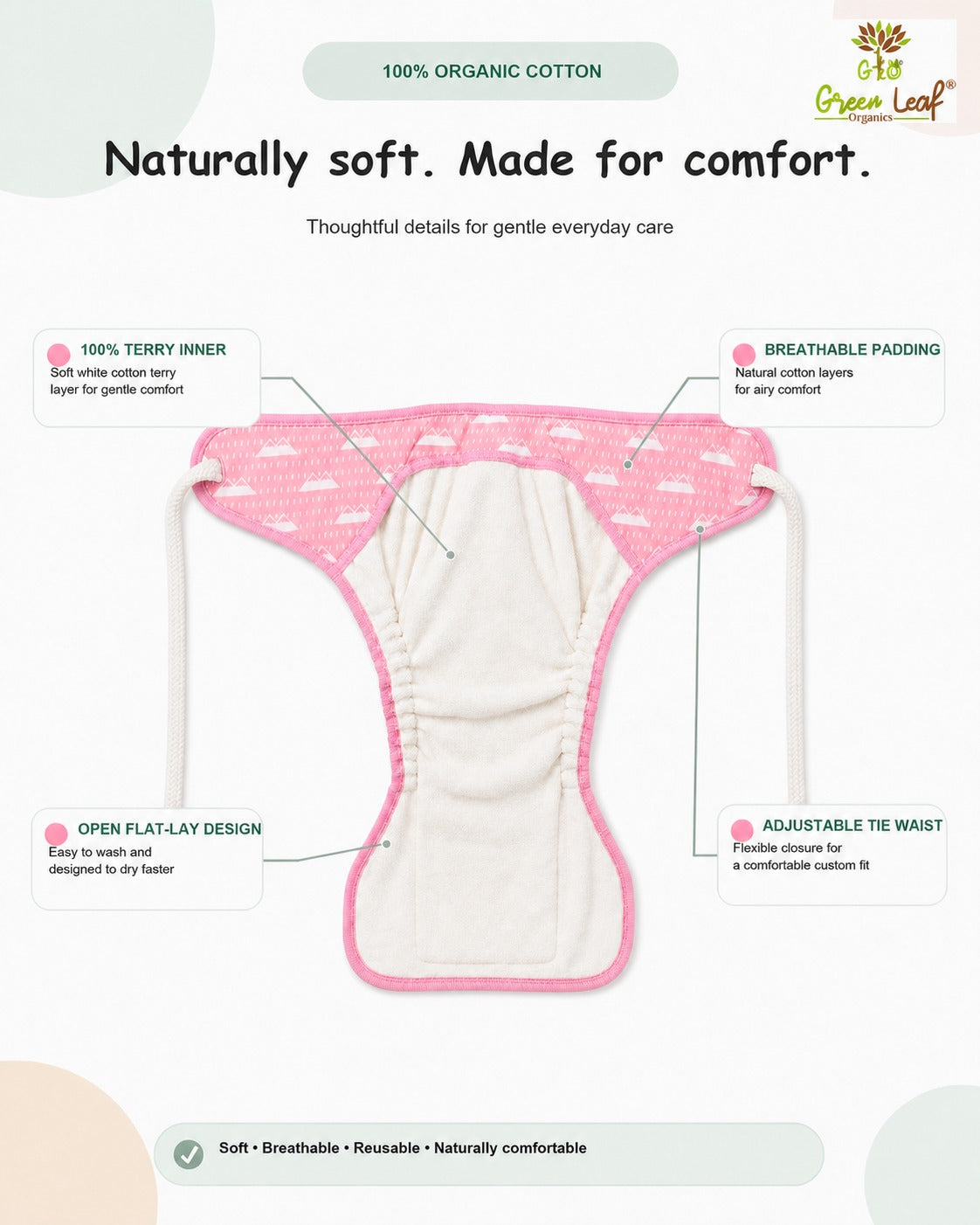 Baby Reusable Diaper Nappy with White Knot | Washable & Soft