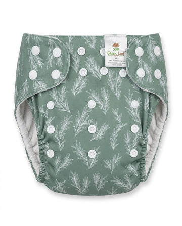 Green Leaf Organics Reusable Cloth Diaper | Organic Cotton | Adjustable Fit | 0-3 Years