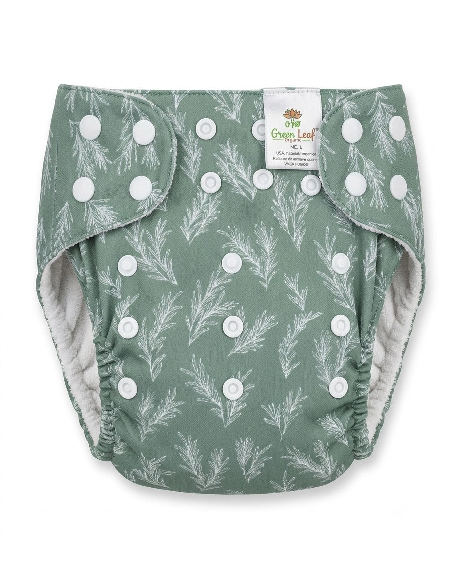 Green Leaf Organics Reusable Cloth Diaper | Organic Cotton | Adjustable Fit | 0-3 Years