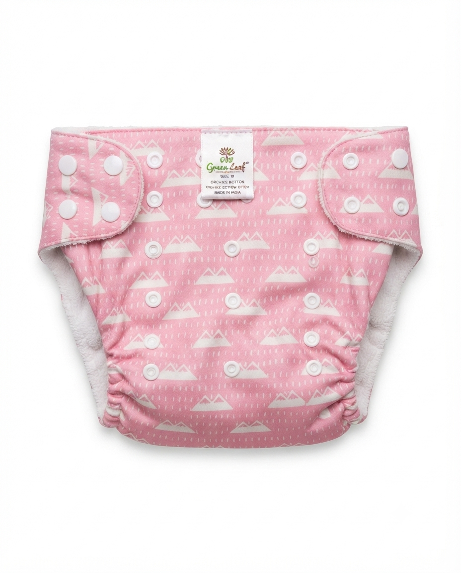 Green Leaf Organics Reusable Cloth Diaper | Organic Cotton | Adjustable Fit | 0-3 Years