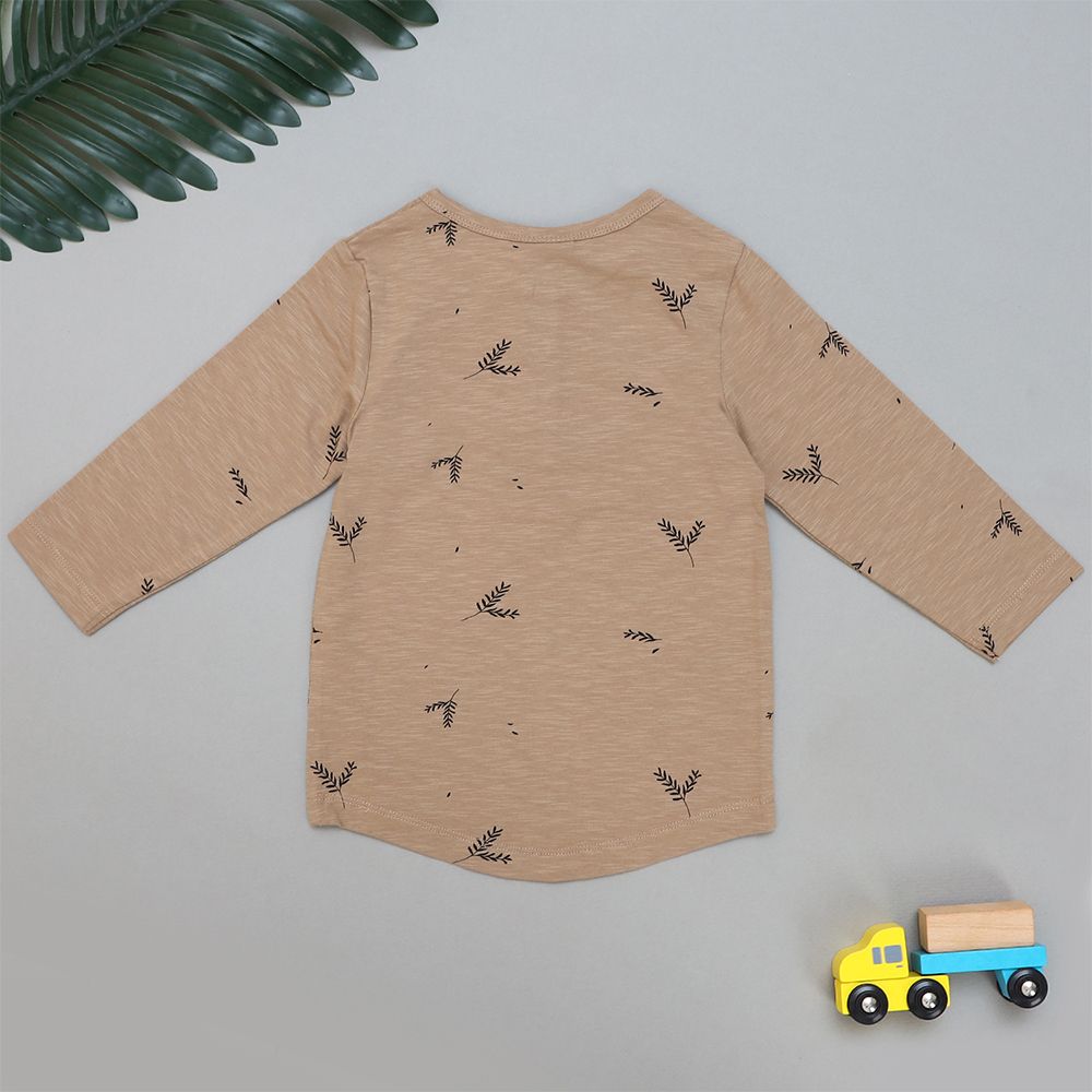 BROWN BASE AOP FRONT OPEN T-SHIRT