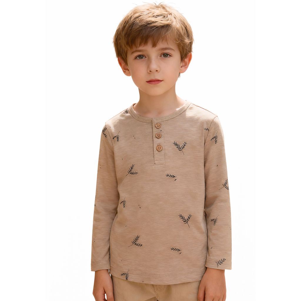BROWN BASE AOP FRONT OPEN T-SHIRT