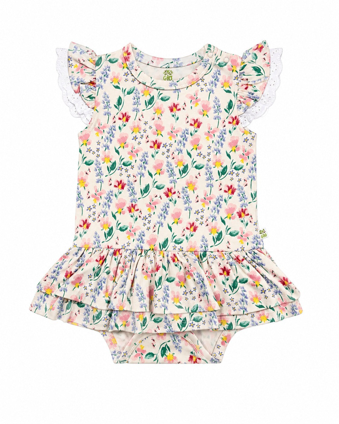 Baby Girl Skirt Onesie with Attached Bloomer|Flatter Sleeve|All Over Print
