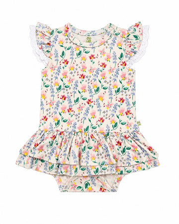 Baby Girl Skirt Onesie with Attached Bloomer|Flatter Sleeve|All Over Print