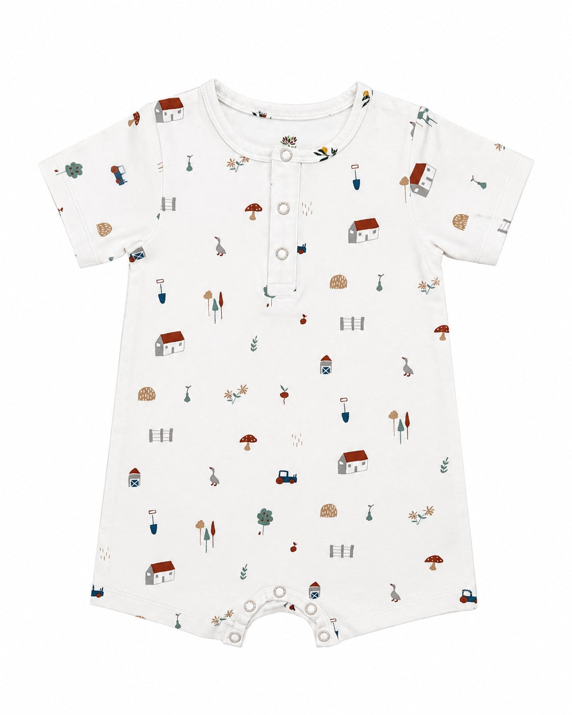 Green Leaf | Baby Boys Button Romper With Snap Buttons|Short Sleeve