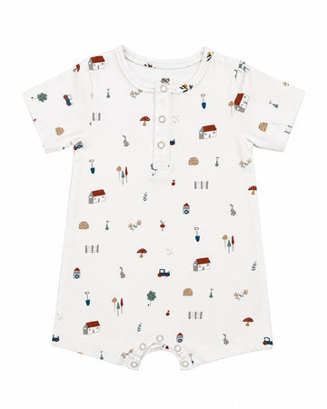 Green Leaf | Baby Boys Button Romper With Snap Buttons|Short Sleeve
