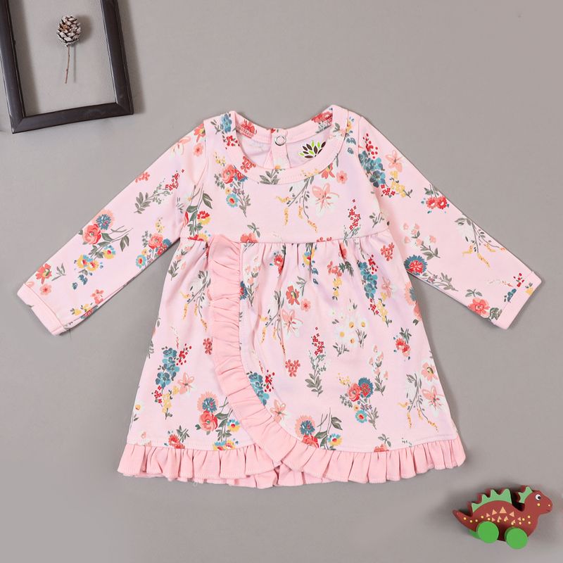 PINK BASE ROSE PRINT WARP OPEN DRESS
