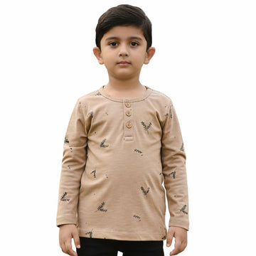 BROWN BASE AOP FRONT OPEN T-SHIRT