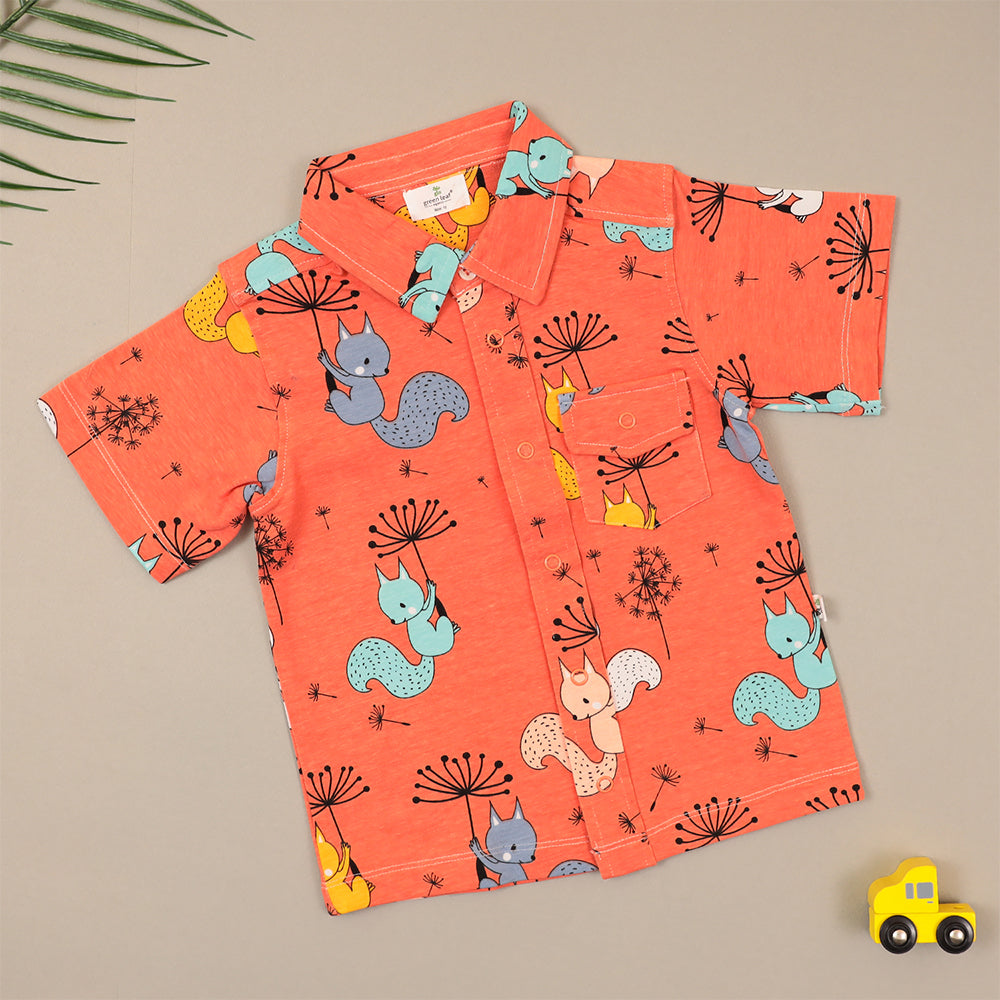 ORANGE SQURIAL FRONT OPEN SHIRT