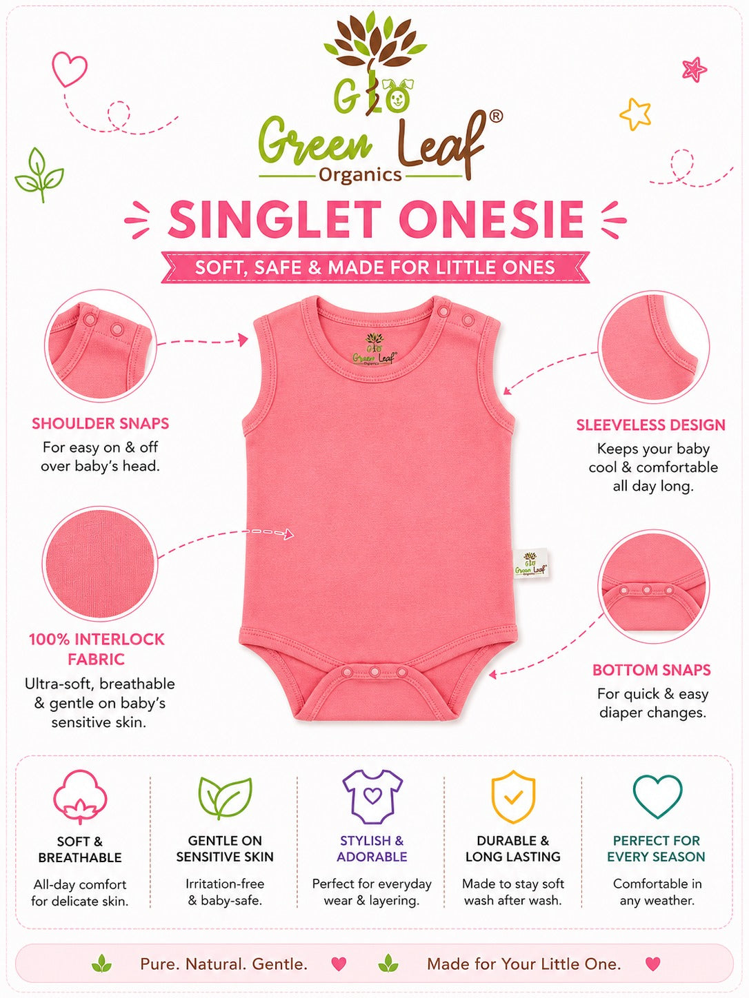 Baby Singlet Onesie with Snap Buttons | Sleeveless Bodysuit | Unisex