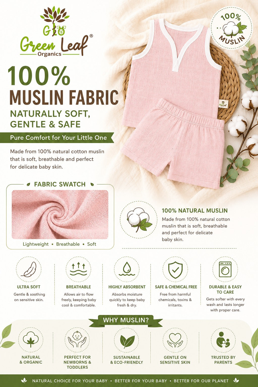 Muslin Co-ords | Comfortable Unisex Vest And Shorts Set