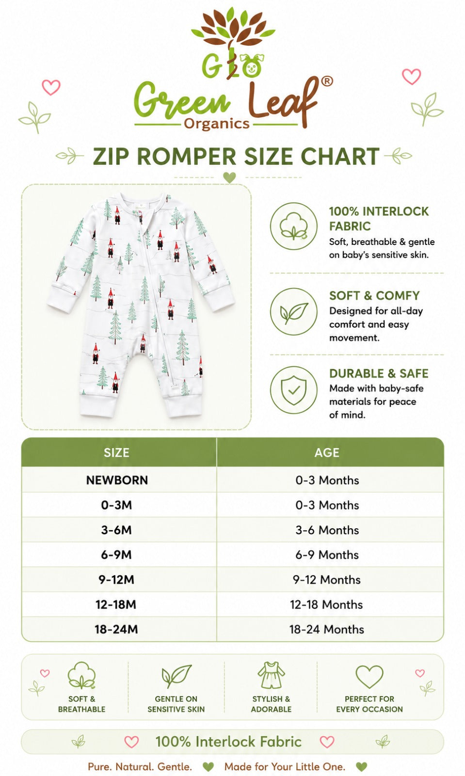Baby Romper | 2 Way Long Zipper Sleepsuit | Leaf Print | Full Sleeve
