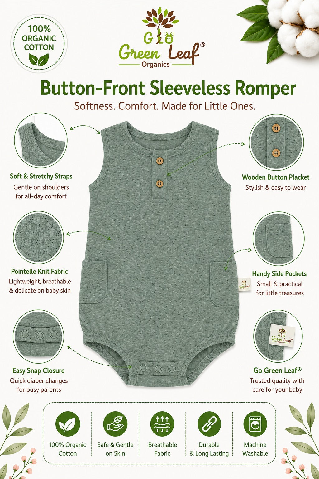 Pointelle|Unisex Romper|Sleeveless