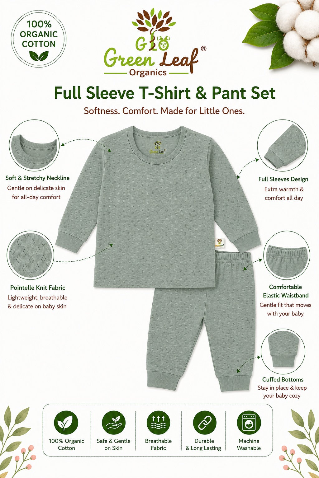 Pointelle | Unisex | Full Sleeve Tee & Pant Set