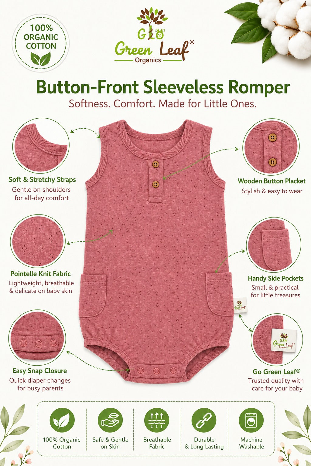 Pointelle|Unisex Romper|Sleeveless