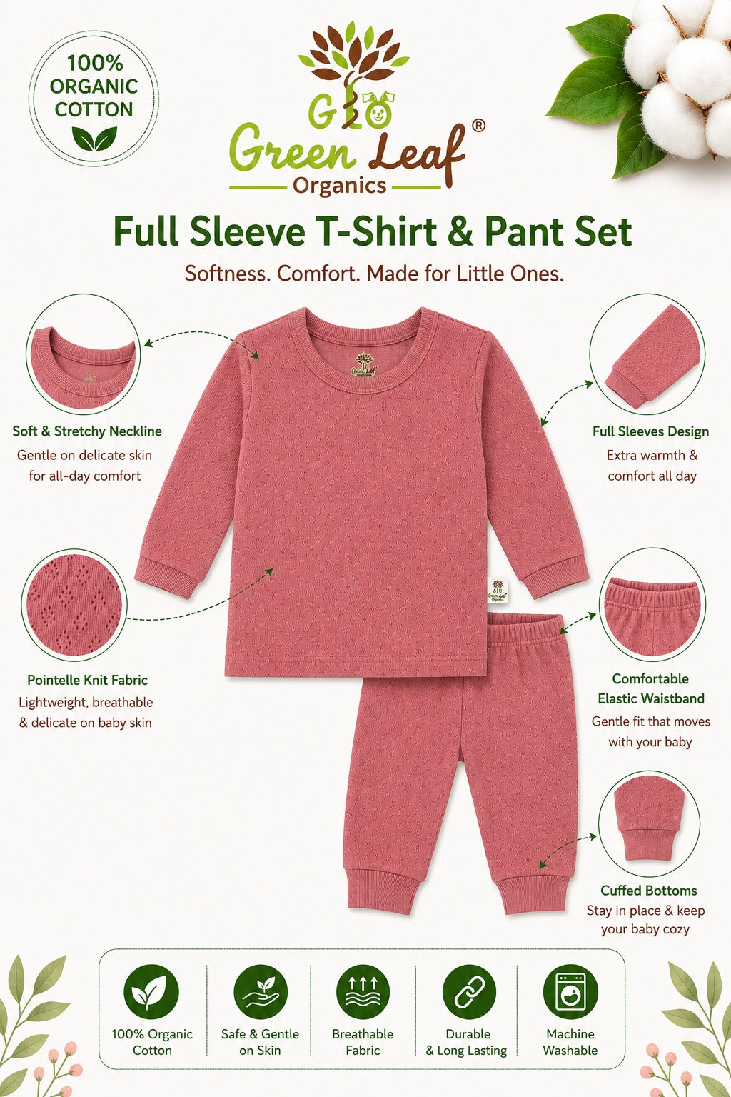 Pointelle | Unisex | Full Sleeve Tee & Pant Set